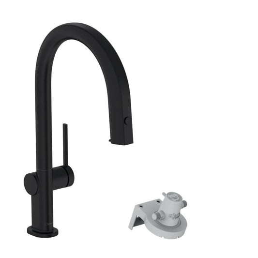Kitchen faucet with pull-out spray and water filter matte black Hansgrohe Aquittura Select M91 210 with 1 jet