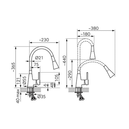 Батерия за кухня с гъвкава тръба Ferro Zumba II черна