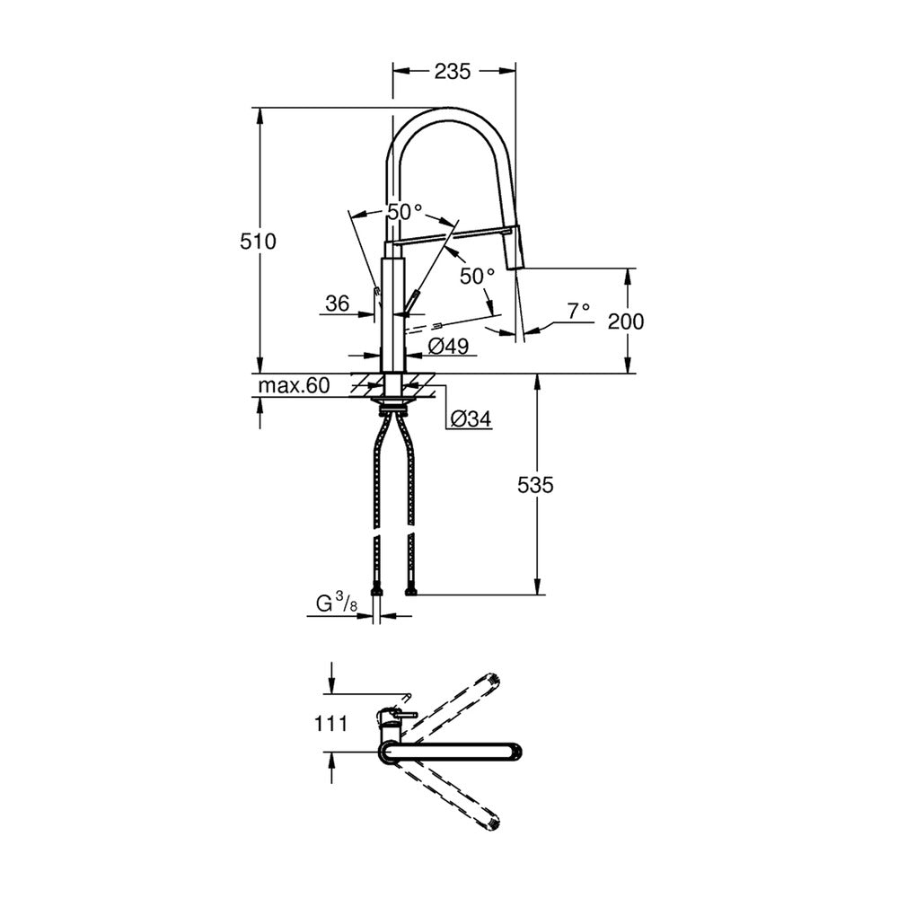 Grohe Concetto Kitchen Faucet with Flexible Spout, Brushed Supersteel