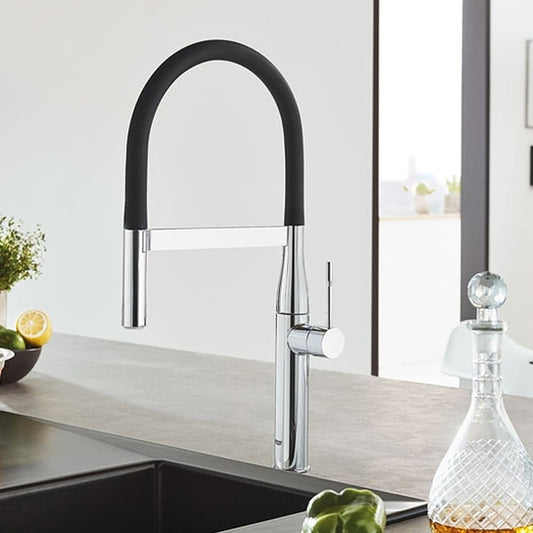 Grohe Essence Kitchen Faucet with Flexible Spout - Black - Brushed Supersteel