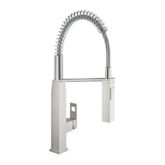 Grohe Eurocube Kitchen Faucet with Flexible Spout and Two Spray Types in Supersteel Finish