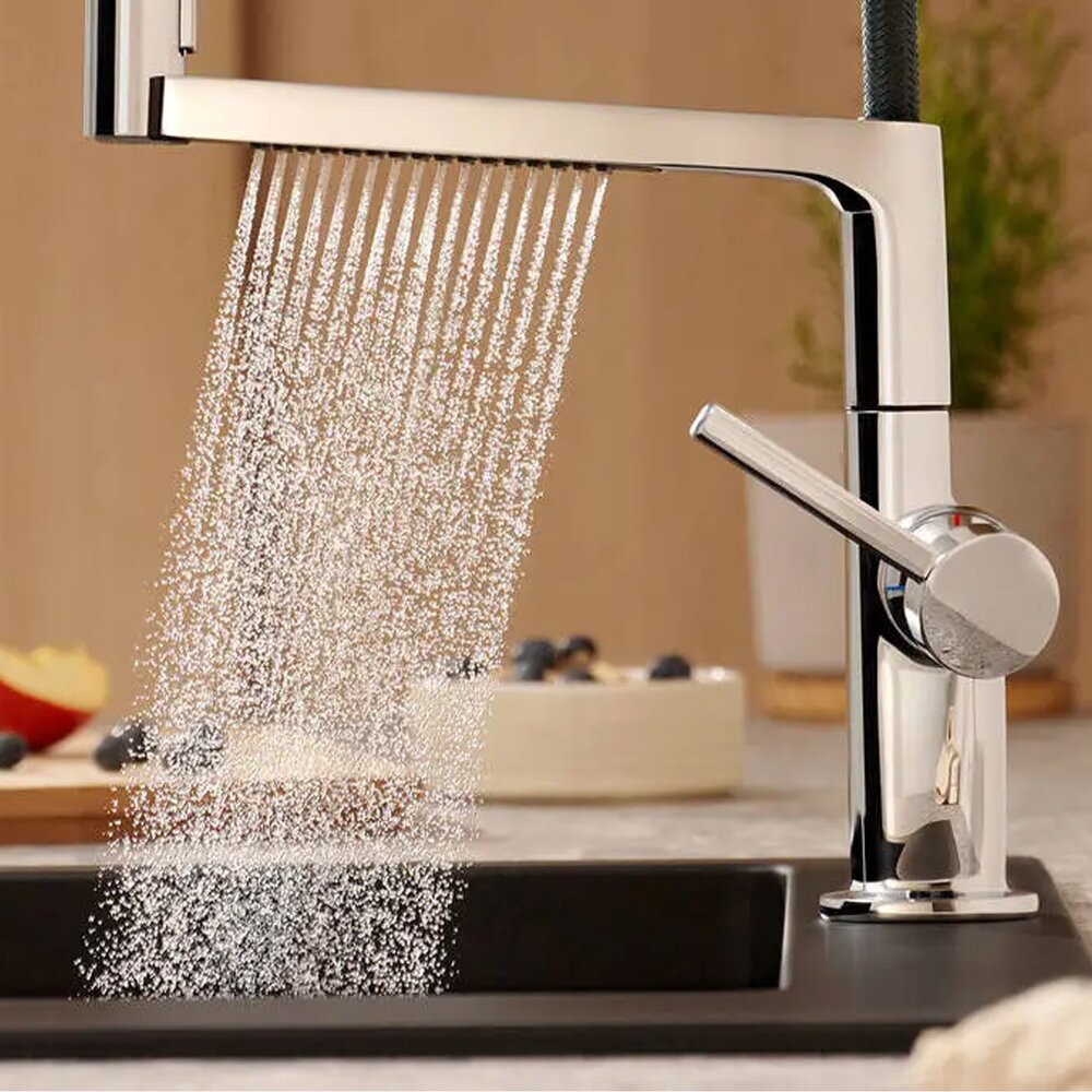 Смесител за кухня с гъвкава чучур Hansgrohe Talis Select M54 PowderSpray хром гланц-мат черен с 3 функции