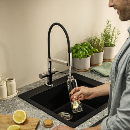 Смесител за кухня с гъвкава чучур Hansgrohe Talis Select M54 PowderSpray хром гланц-мат черен с 3 функции