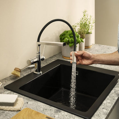 Смесител за кухня с гъвкава чучур Hansgrohe Talis Select M54 PowderSpray хром гланц-мат черен с 3 функции