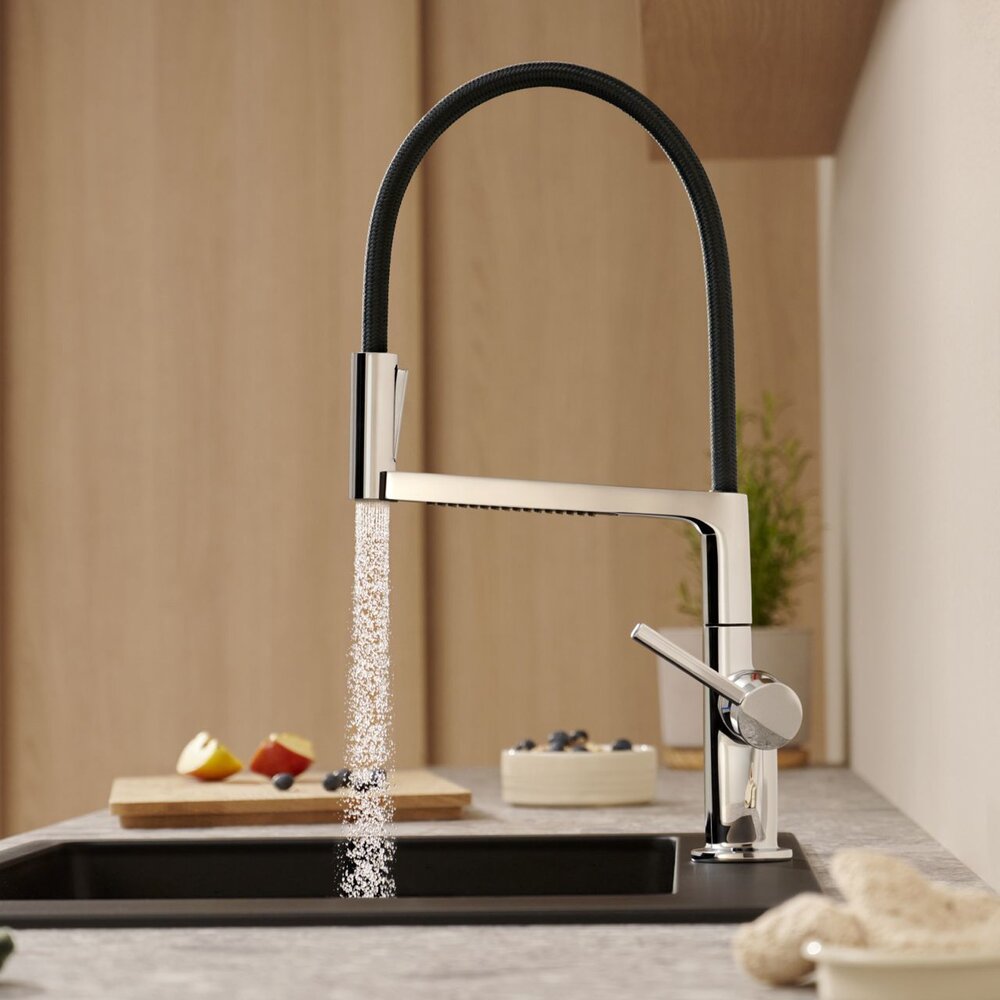 Смесител за кухня с гъвкава чучур Hansgrohe Talis Select M54 PowderSpray хром гланц-мат черен с 3 функции