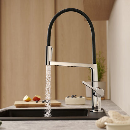Смесител за кухня с гъвкава чучур Hansgrohe Talis Select M54 PowderSpray хром гланц-мат черен с 3 функции