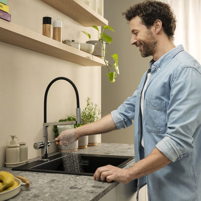 Смесител за кухня с гъвкава чучур Hansgrohe Talis Select M54 PowderSpray хром гланц-мат черен с 3 функции