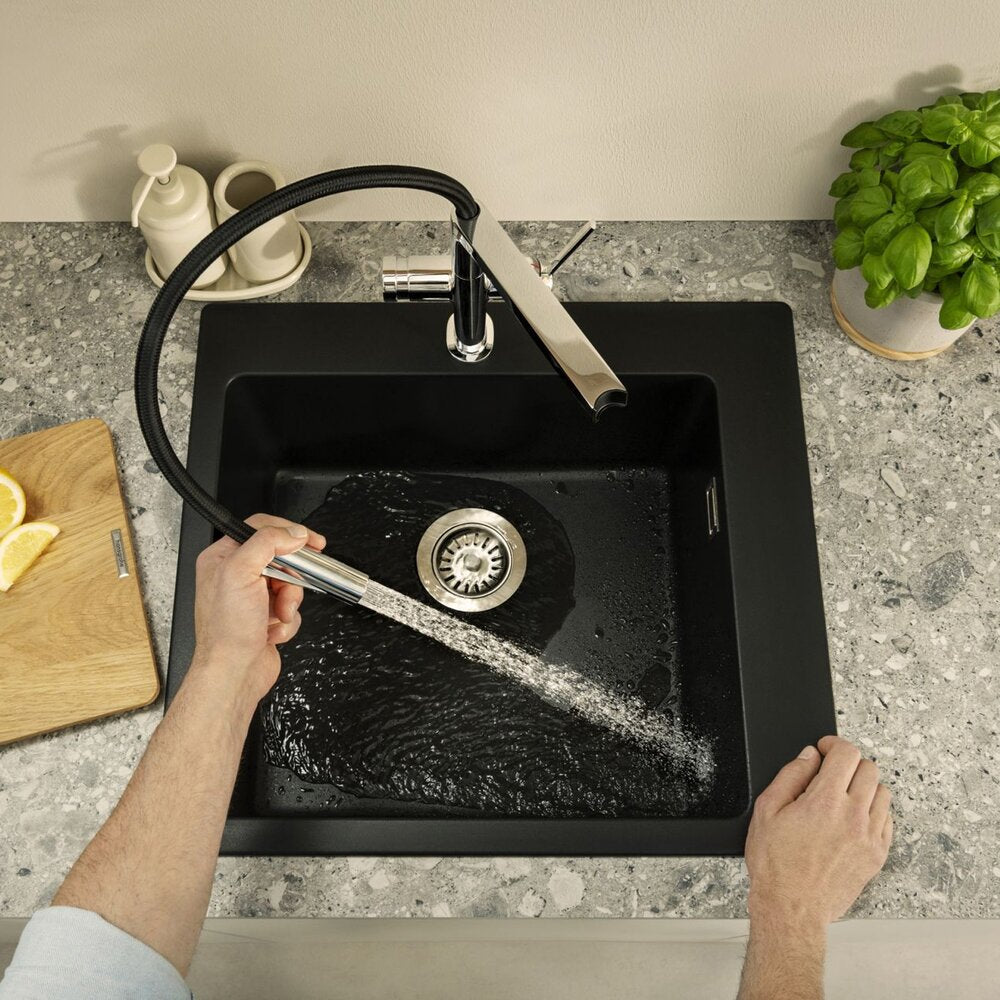 Смесител за кухня с гъвкава чучур Hansgrohe Talis Select M54 PowderSpray хром гланц-мат черен с 3 функции