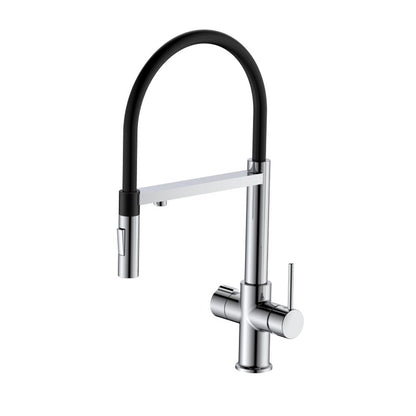 Смесител за кухня с гъвкава чучур Inter Ceramic Acqua Pura, съвместим с филтрираща система, хром-черен