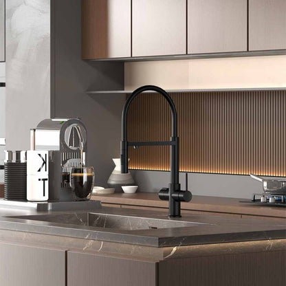 Кран за кухня с гъвкава чучур Inter Ceramic Acqua Pura, съвместим с филтрираща система, матово черен