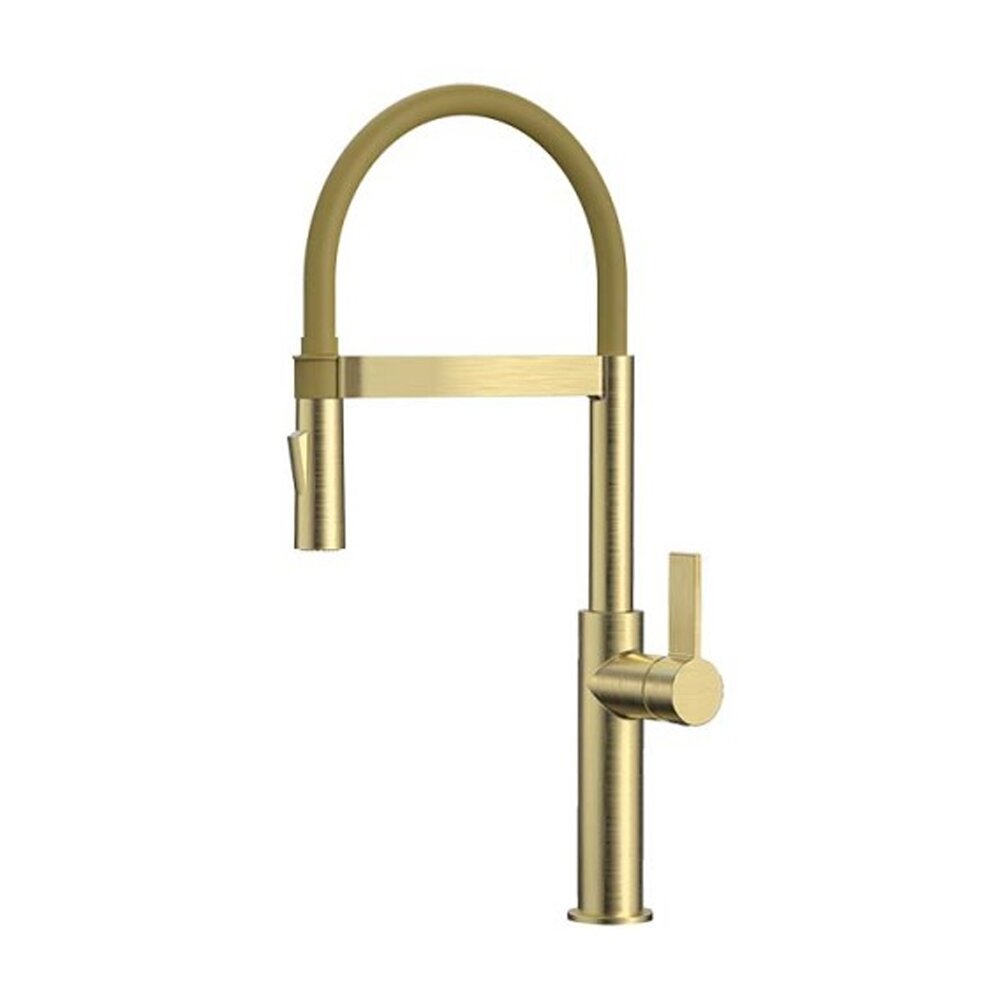 Смесител за кухня с гъвкава чучур Inter Ceramic в покритие Brushed Gold с 2 функции