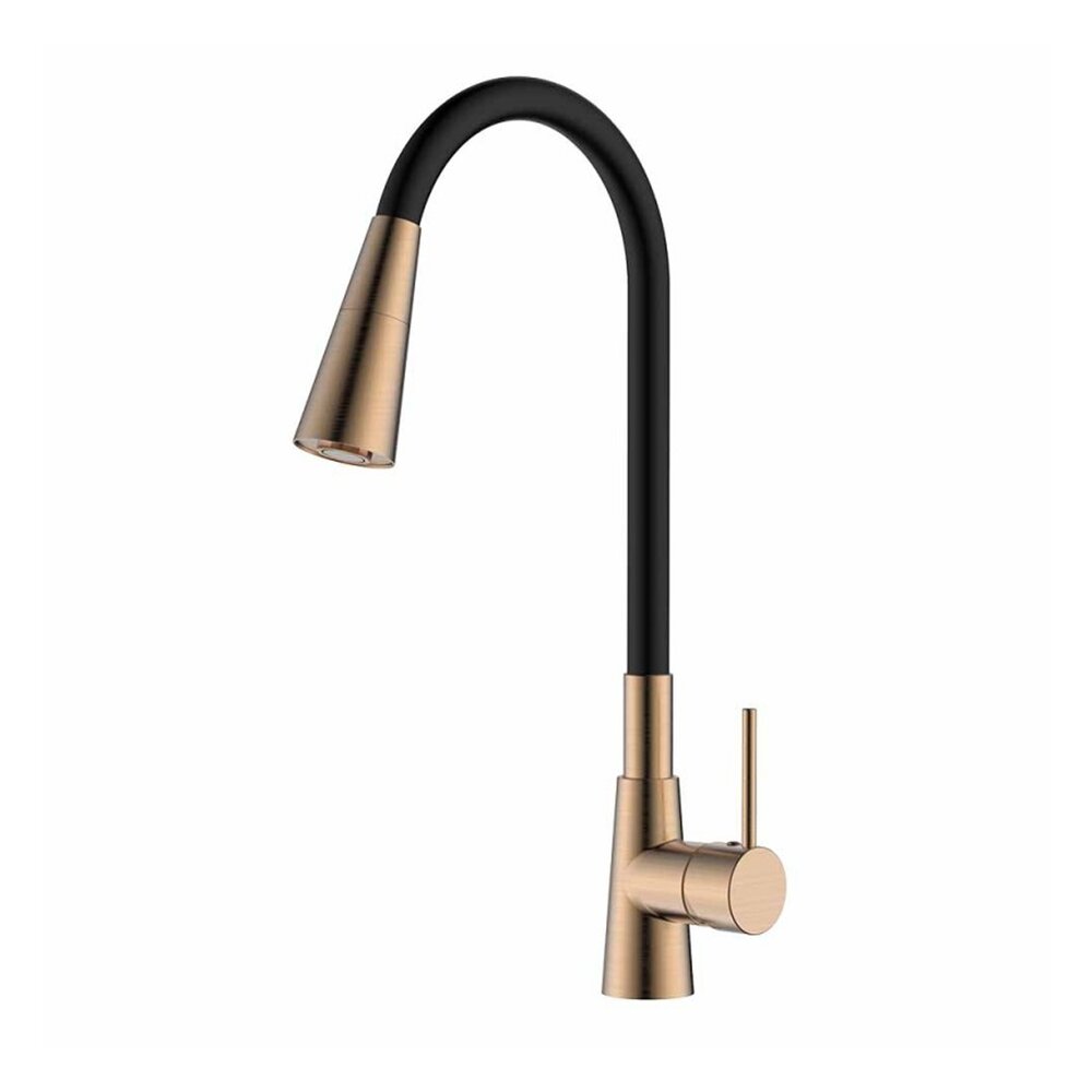Смесител за кухня с гъвкава чучур Inter Ceramic Havana черен мат-Rose Gold с 2 функции