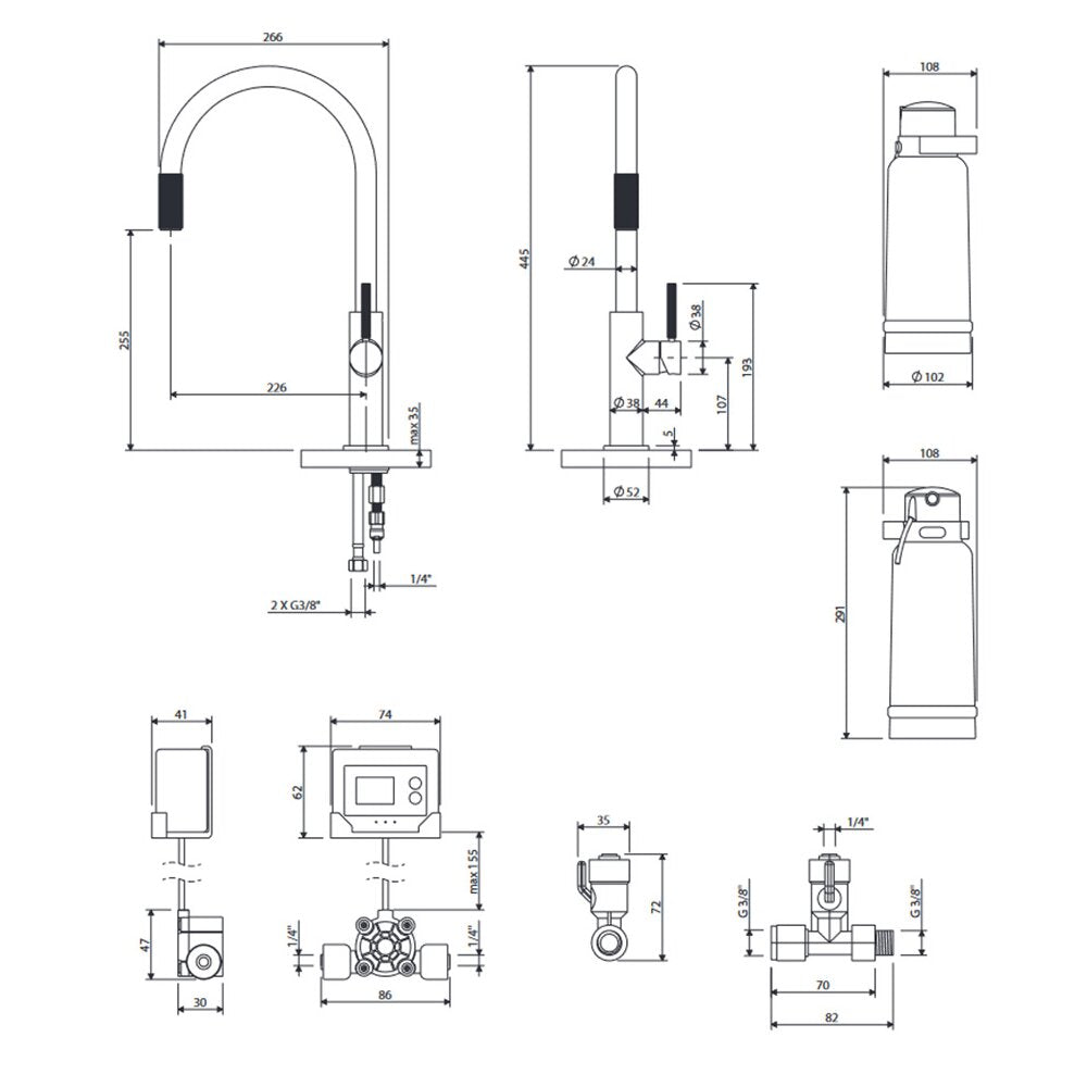 Kitchen faucet with D1 filtration system nickel Omnires Switch with 3 ways, for filtered water