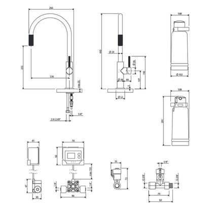 Graphite kitchen faucet Omnires Switch with 3 ways, for filtered water