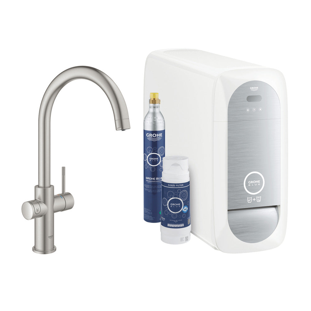 Кухненски миксер Grohe Blue Home хромирана Supersteel тръба тип C и Starter Kit