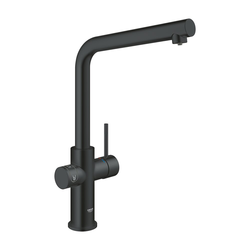 Смесител за кухня Grohe Blue Home с L-образен чучур и Starter Kit в черен мат