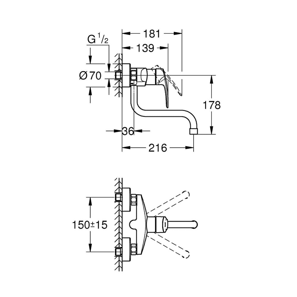 Смесител за кухня Grohe Eurosmart New хром за стенен монтаж