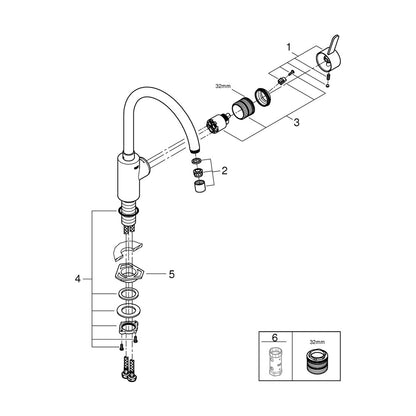 Кухненска батерия Grohe Get монокоманден хром гланц