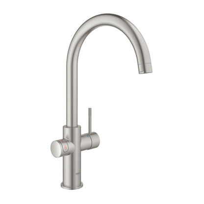 Grohe Red Duo Kitchen Faucet Supersteel with C Spout and M Size Boiler