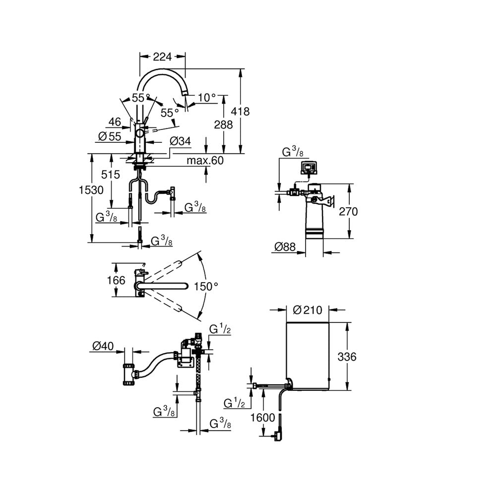 Grohe Red Duo Kitchen Faucet Supersteel with C Spout and M Size Boiler