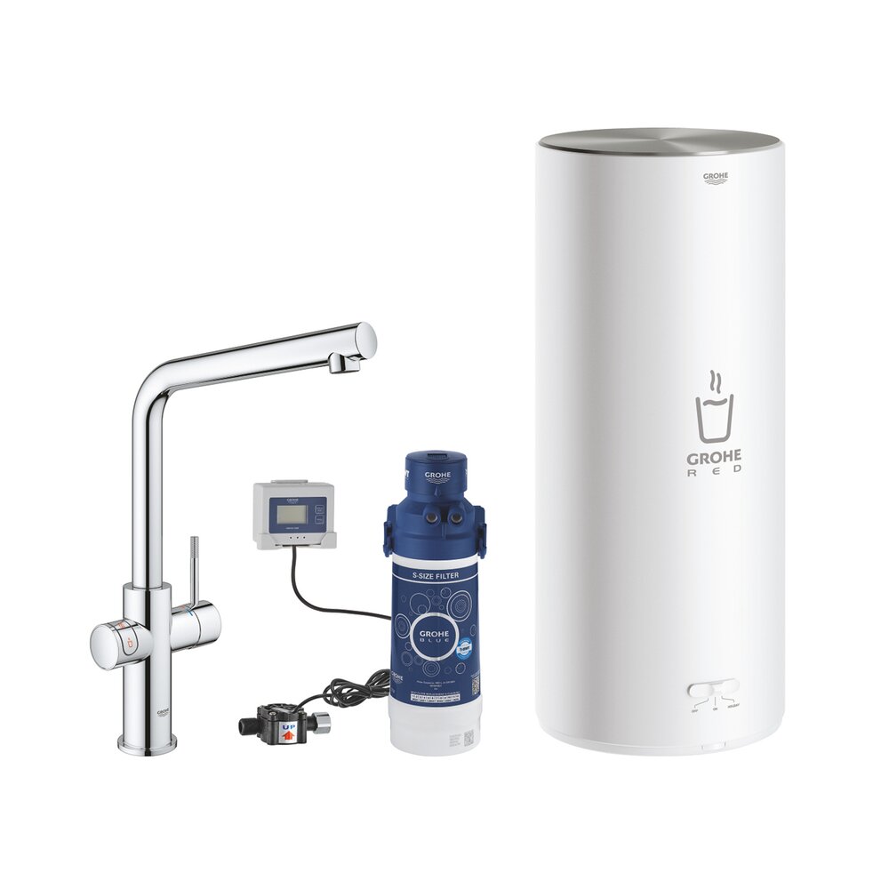 Смесител за кухня Grohe Red Duo хром, L-образен кран и бойлер размер L