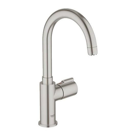 Grohe Red Mono Kitchen Faucet in Supersteel Finish for Hot Water