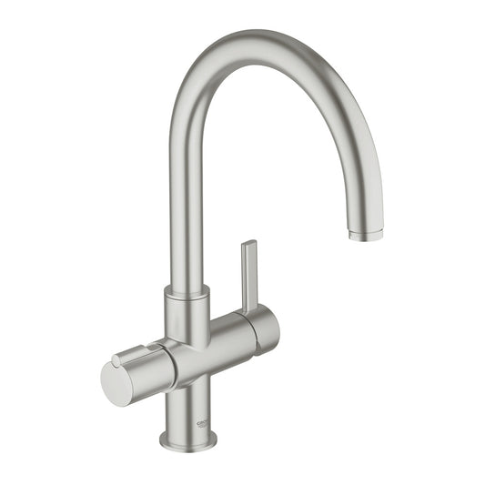Grohe Red Duo Kitchen Faucet Supersteel Chrome Single-Handle Curved Spout