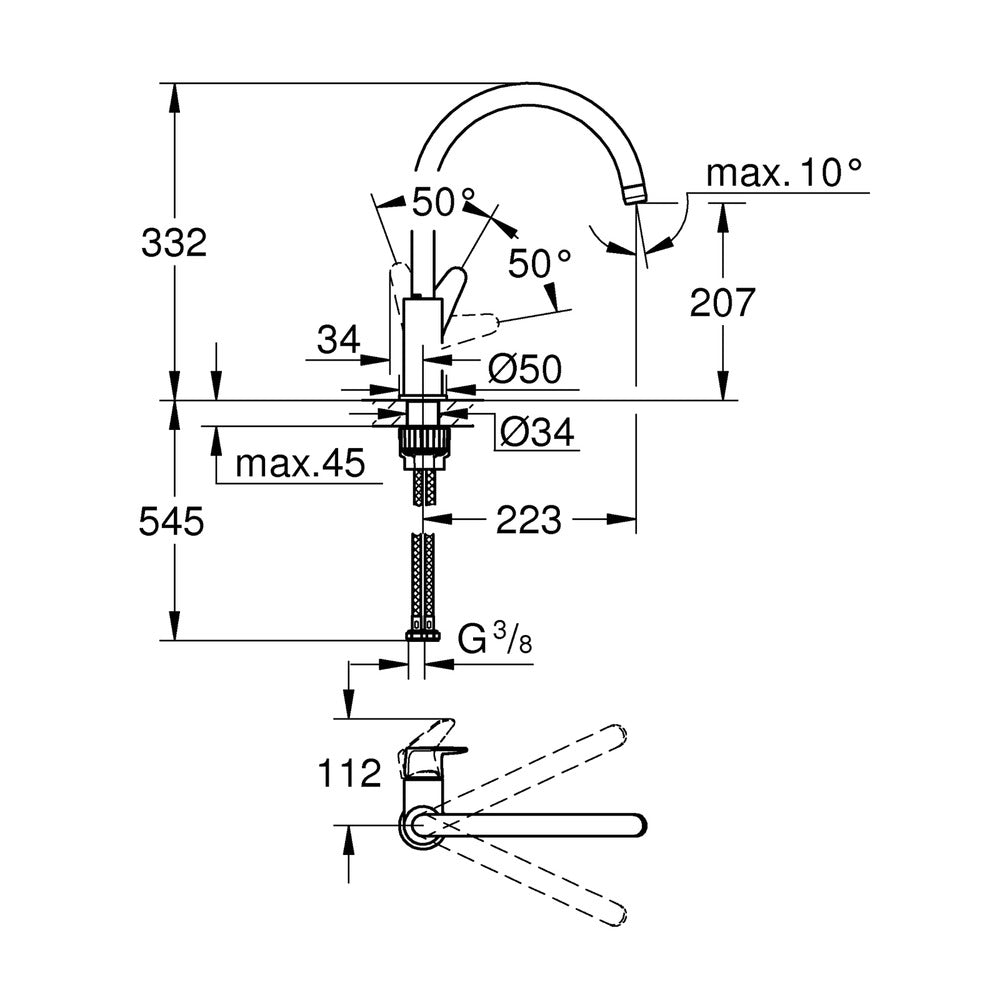 Смесител за кухня Grohe Start Curve с подвижен чучур хром