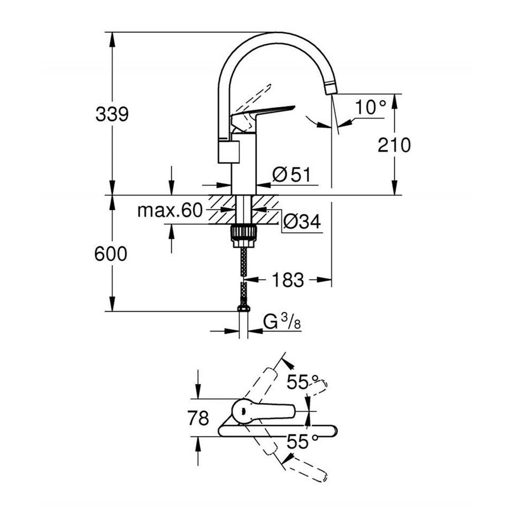 Kitchen faucet Grohe Start with swivel spout chrome finish