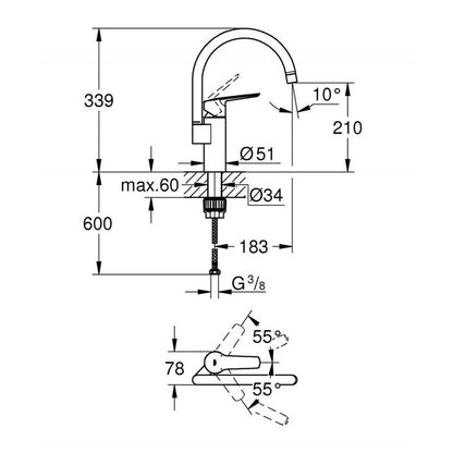 Kitchen faucet Grohe Start with swivel spout chrome finish
