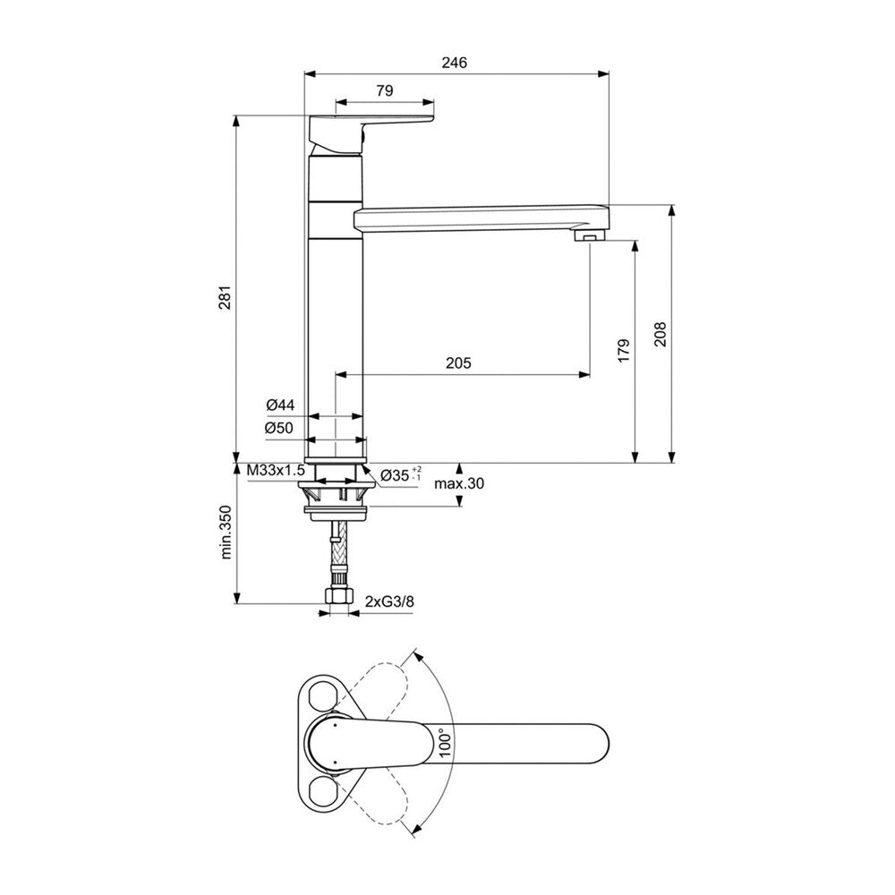 Кухненска батерия Ideal Standard Cerafine O черен мат с висок чучур