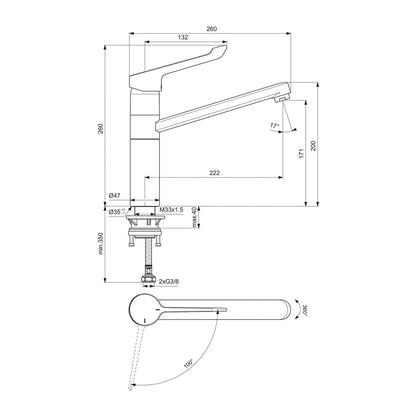 Кран за кухня Ideal Standard Ceraflex BlueStart хром гланц с удължена дръжка
