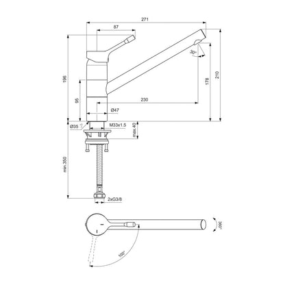 Кухненска батерия Ideal Standard Ceralook BlueStart хром монокоманда