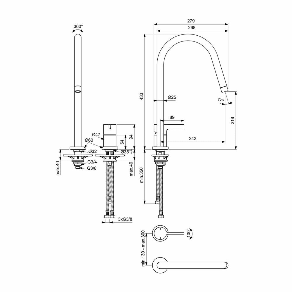 Ideal Standard Gusto 218 Pull-Out Kitchen Faucet Magnetic Grey 2 Elements