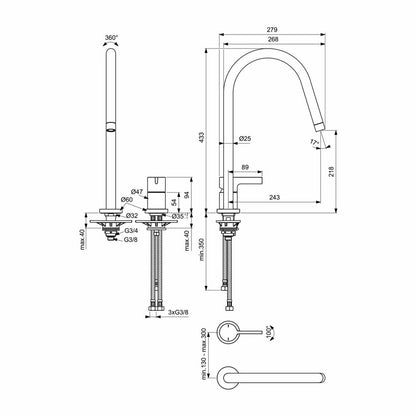 Ideal Standard Gusto 218 Pull-Out Kitchen Faucet Magnetic Grey 2 Elements