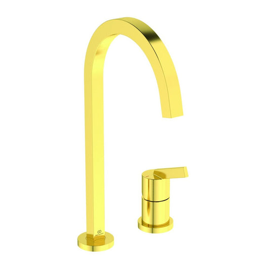 Ideal Standard Gusto Square 217 Pull-Out Kitchen Faucet Brushed Gold 2 Elements