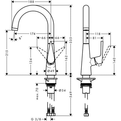 Single-lever kitchen faucet brushed chrome Hansgrohe Talis M51 220 with 1 jet