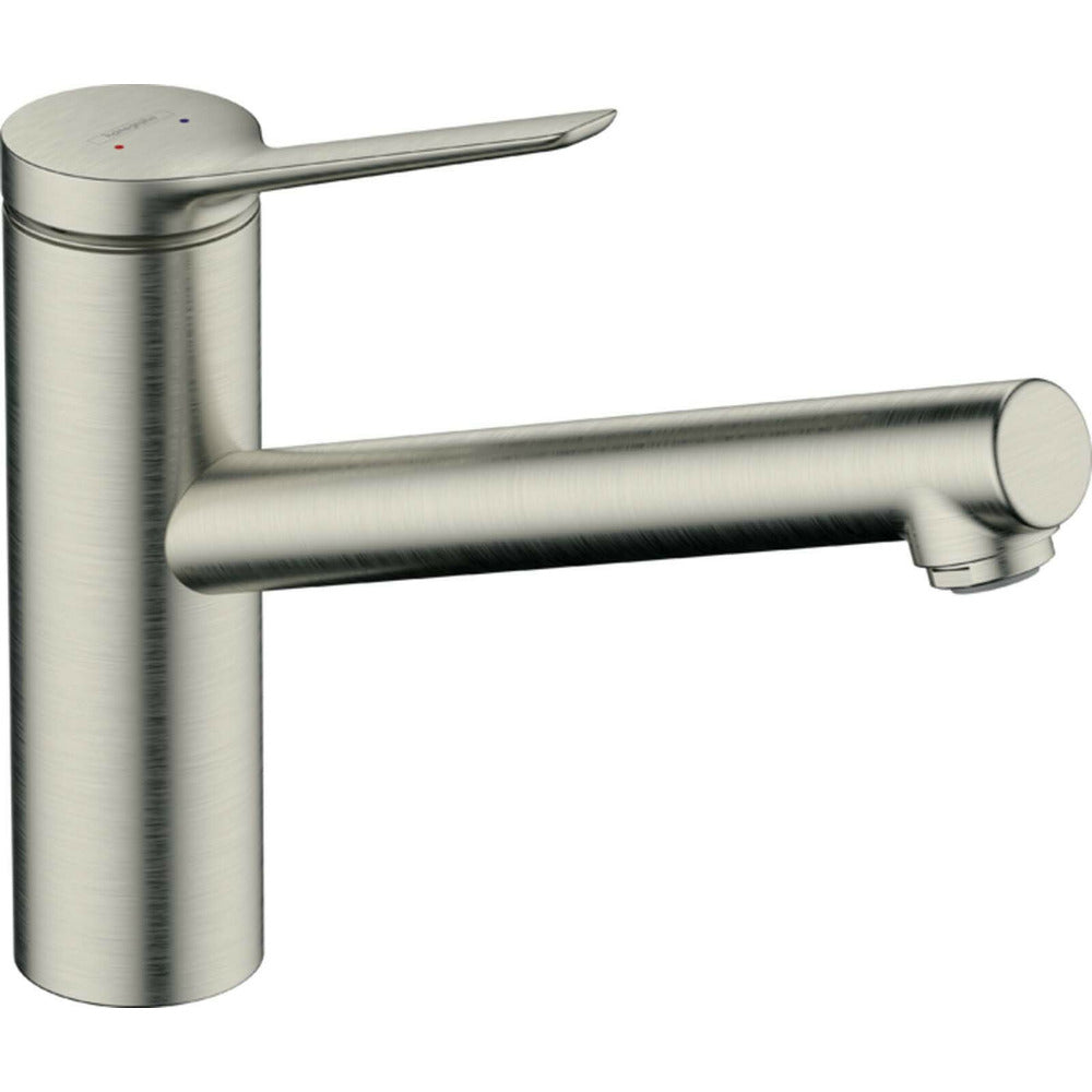 Single-lever kitchen faucet brushed chrome Hansgrohe Zesis M33 150 with 1 jet low pressure hot water