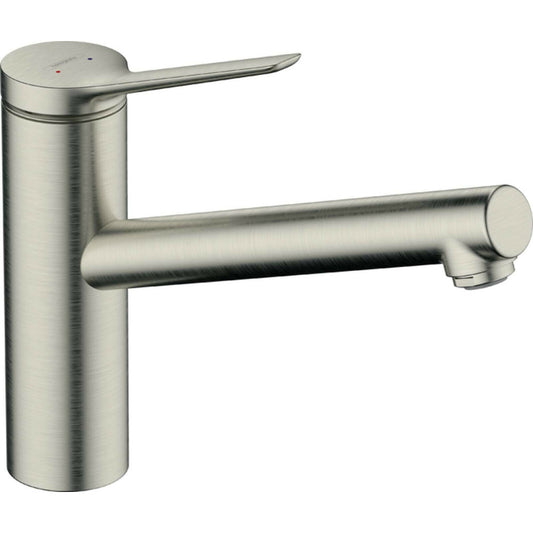 Single-lever kitchen faucet brushed chrome Hansgrohe Zesis M33 150 with 1 jet low pressure hot water