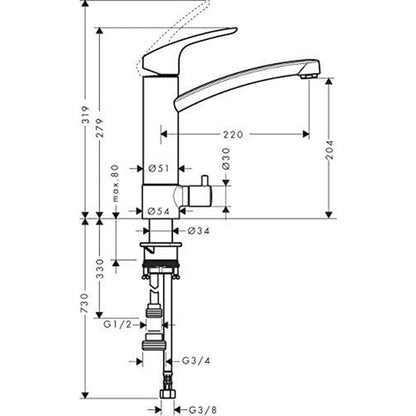 Single-lever kitchen faucet Hansgrohe Focus M41 200 with 1 jet
