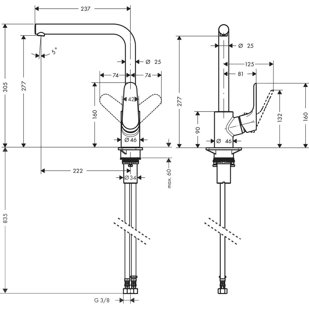 Смесител за кухня с една ръчка Hansgrohe Focus M41 280 Eco с 1 струя