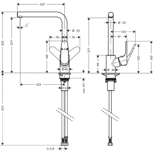 Смесител за кухня с една ръчка Hansgrohe Focus M41 280 Eco с 1 струя