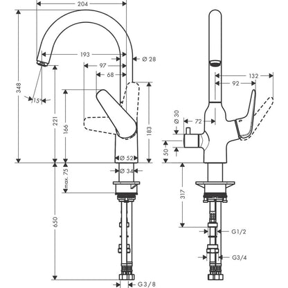 Кухненска батерия с един лост Hansgrohe Focus M42 220 с 1 струя