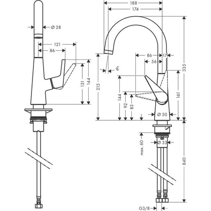 Single-lever kitchen faucet Hansgrohe Talis M51 220 with 1 jet