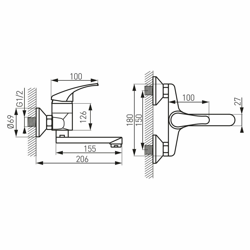 Стенна кухня батерия Ferro Basic, тръба 15.5 см
