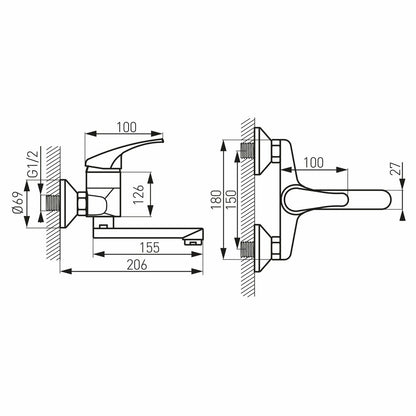 Стенна кухня батерия Ferro Basic, тръба 15.5 см