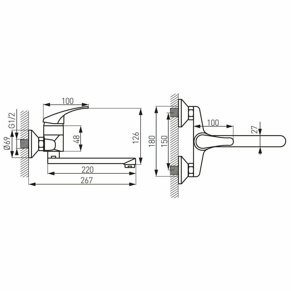 Стенна батерия за кухня Ferro Basic, тръба 22 см
