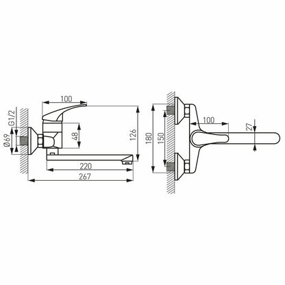 Стенна батерия за кухня Ferro Basic, тръба 22 см