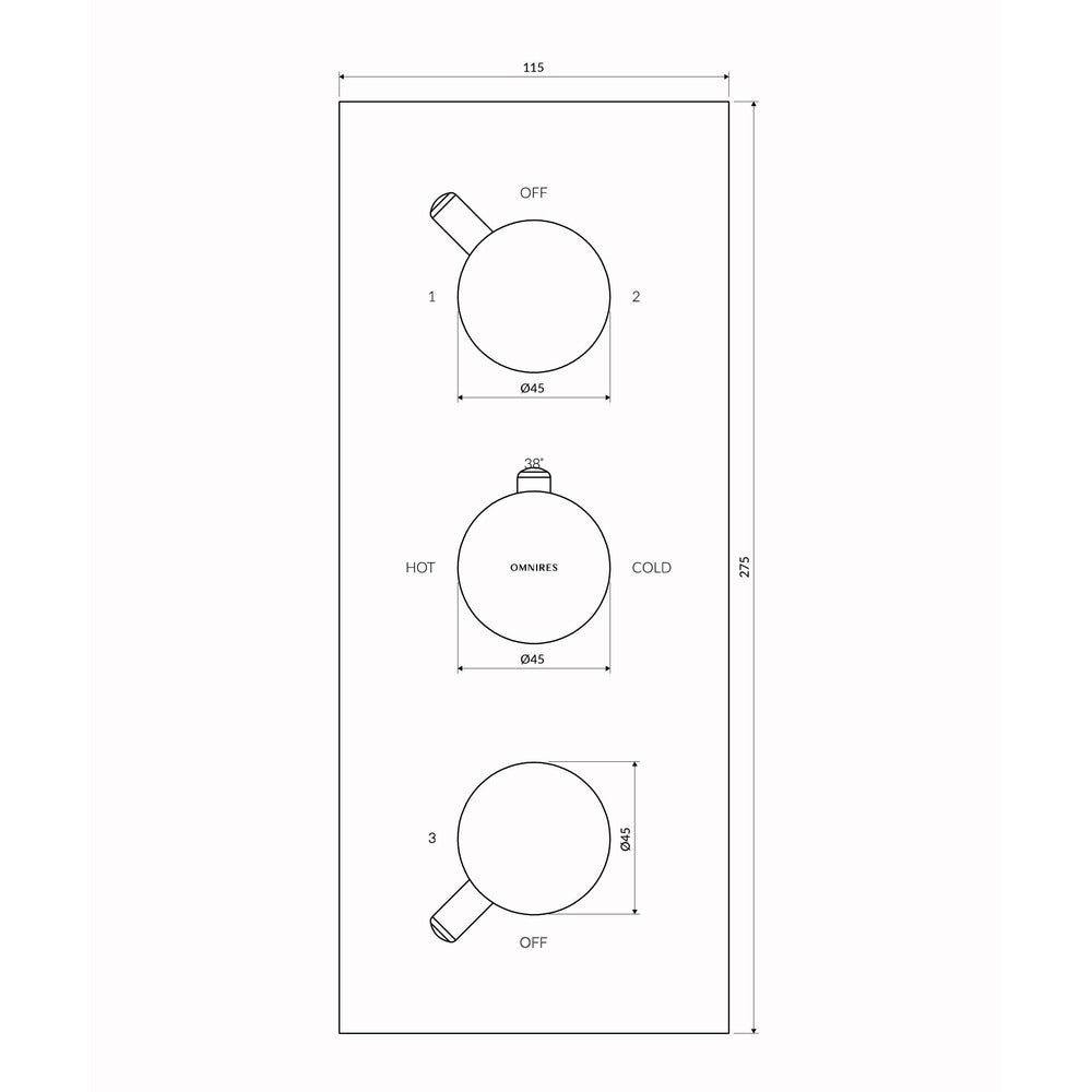 Bathtub - shower built-in Omnires Y thermostatic brushed gold without concealed body 3-way operation