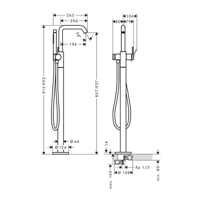 Смесител за вана-душ freestanding Hansgrohe Tecturis S без вградена част бронз перлат